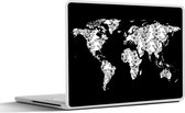 Laptop sticker - 10.1 inch - Wereldkaart - Zwart - Wit - Bladeren - 25x18cm - Laptopstickers - Laptop skin - Cover