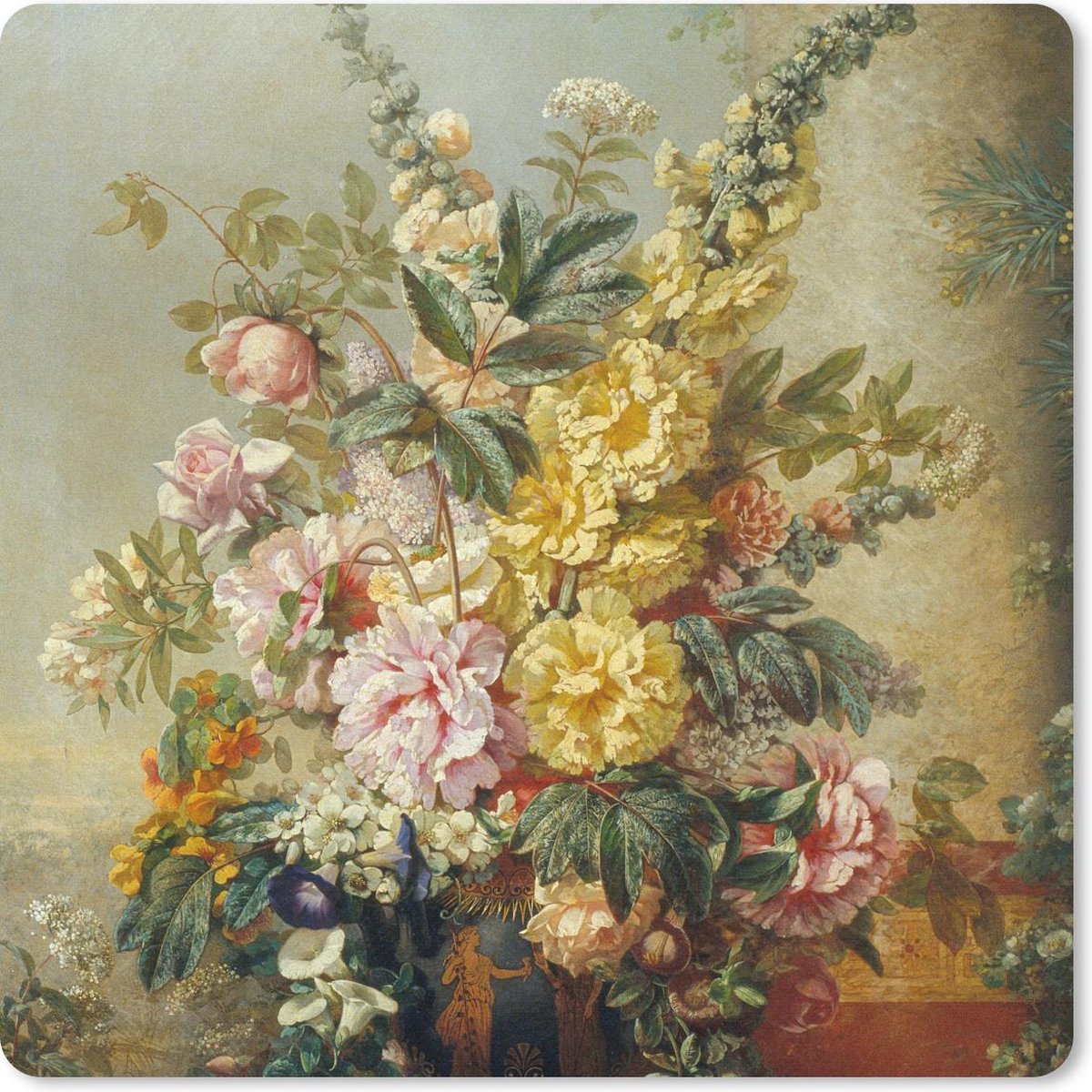 Muismat 20x20 cm - Mousepad Grote vaas met bloemen - Josep Mirabent - Schilderij - Muismatten