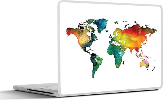 Sticker pour ordinateur portable - 17,3 pouces - Wereldkaart - Aquarelle - Vert