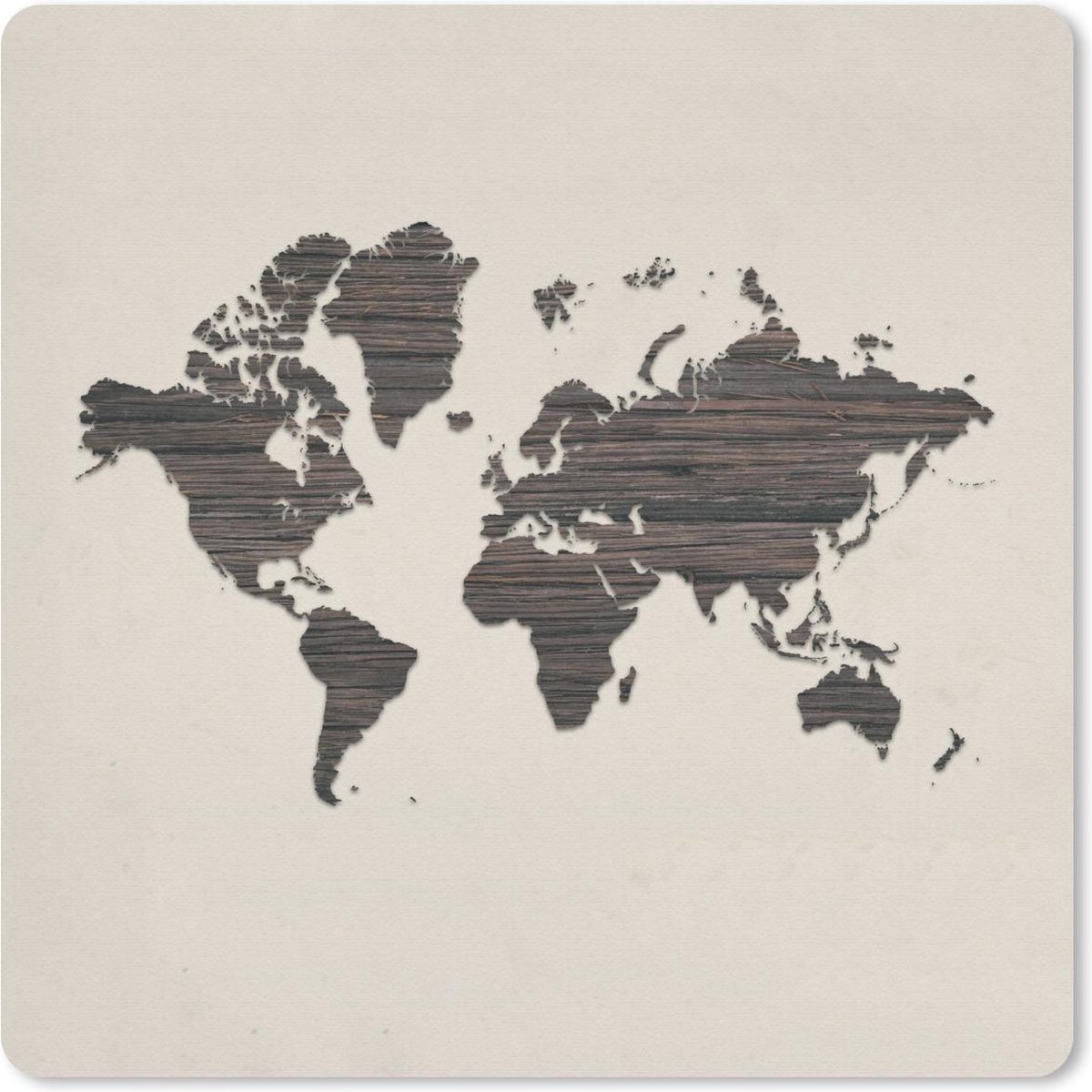 Muismat 30x30 cm - Mousepad Wereldkaart - Bruin - Hout - Muismatten