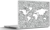 Laptop sticker - 10.1 inch - Wereldkaart - Patroon - Zwart - Wit - 25x18cm - Laptopstickers - Laptop skin - Cover
