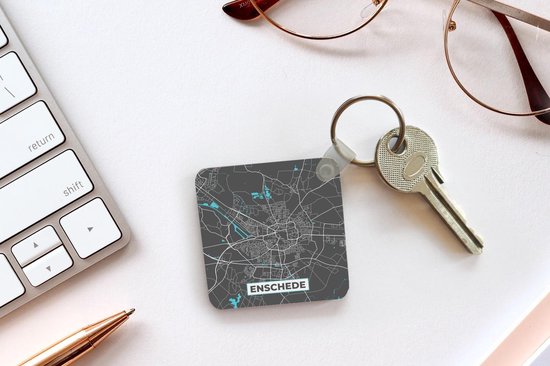 Porte-clés - Plan de la ville - Enschede - Grijs - Blauw - Plastique