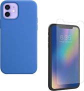 Solid hoesje Geschikt voor: iPhone 12 Pro Soft Touch Liquid Silicone Flexible TPU Rubber - licht blauw  + 1X Screenprotector Tempered Glass