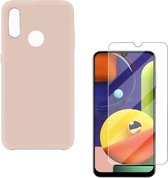 Solid hoesje Geschikt voor: Samsung Galaxy A10S Soft Touch Liquid Silicone Flexible TPU Rubber - Zand poeder  + 1X Screenprotector Tempered Glass