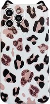 Cat Ear Leopard Print TPU Straight Edge-beschermhoes met lanyard voor iPhone 11 Pro (wit)