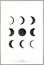 JUNIQE - Poster met kunststof lijst Lunar phases -13x18 /Wit & Zwart