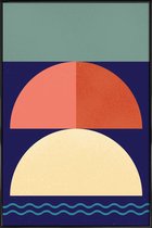 JUNIQE - Poster met kunststof lijst Setting Sun -13x18 /Blauw & Rood