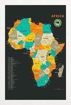 JUNIQE - Poster in houten lijst Afrika kleurrijke kaart -20x30 /Oranje