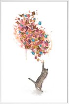 JUNIQE - Poster in kunststof lijst Catching Butterflies -20x30 /Geel &