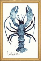 JUNIQE - Poster met houten lijst Lobster -30x45 /Blauw & Wit
