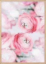 Poster Met Eiken Lijst - Roze Bleke Bloemen Poster