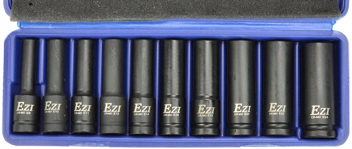 Lange Torx E-profiel slagdoppen 1/2" (E8-E24), 10-delig