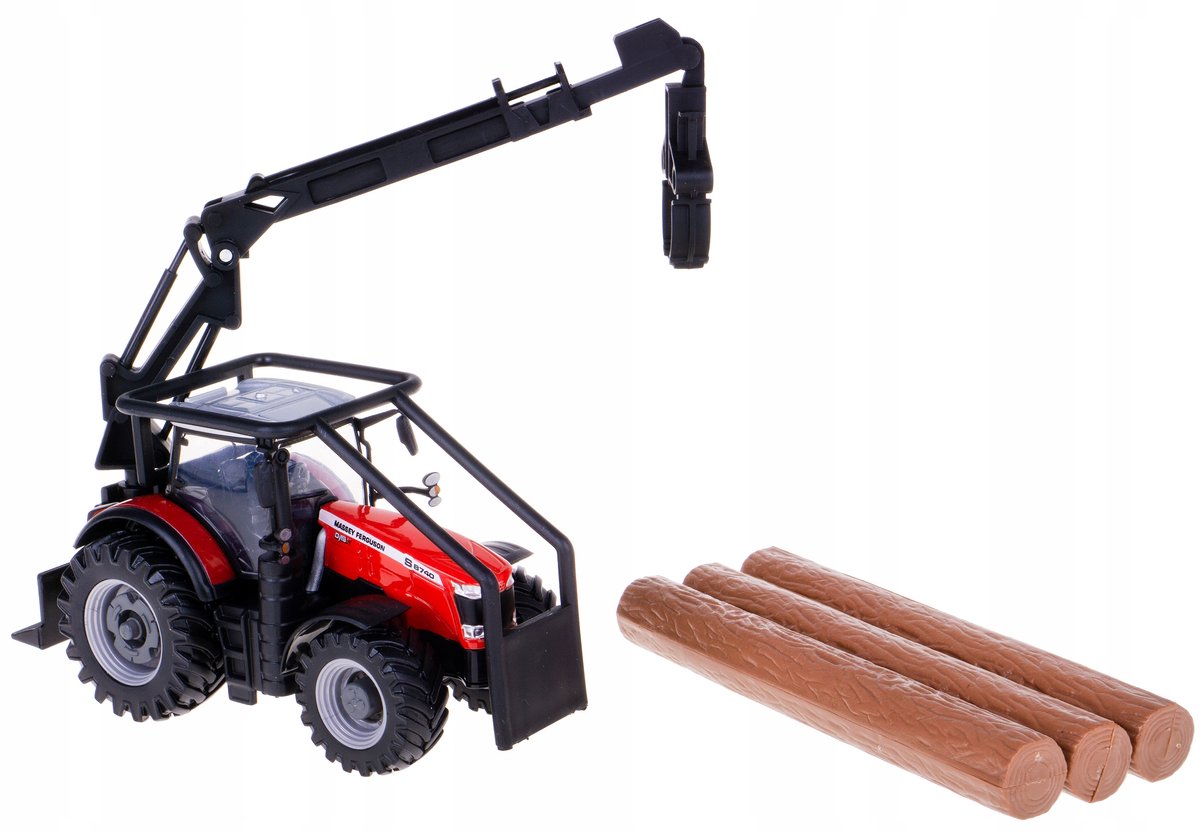 Massey Ferguson Traktor met Houtgrijper en Houtblokken - Bburago