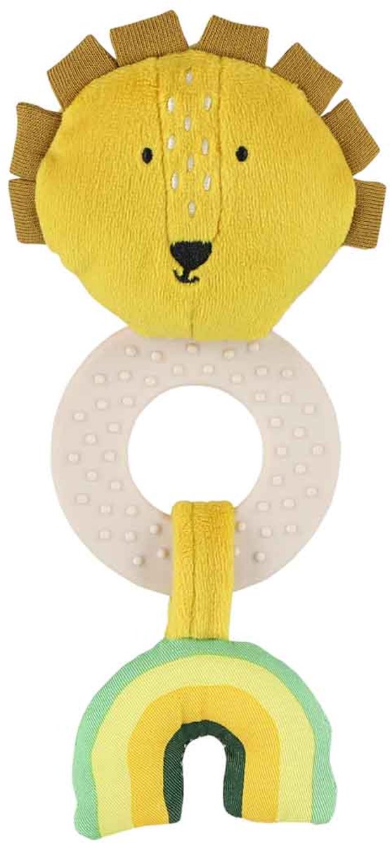Trixie Bijtspeeltje - Mr. Lion - Siliconen Bijtring & Knisper - Houten Ring & Spiegel - 3m+ - Ideaal als geboortegeschenk