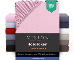 VISION Hoeslaken - 100% katoen - 200 x 200 cm met ruime hoek van 30cm - Geschikt voor boxspring matras - Roze - Oekotex gecertificeerd