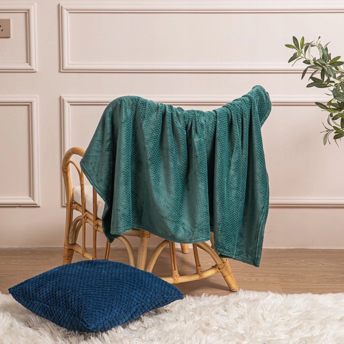 Willy Knuffel Dekentje Mikrofiber Fijnruit 200x220 Flesgroen