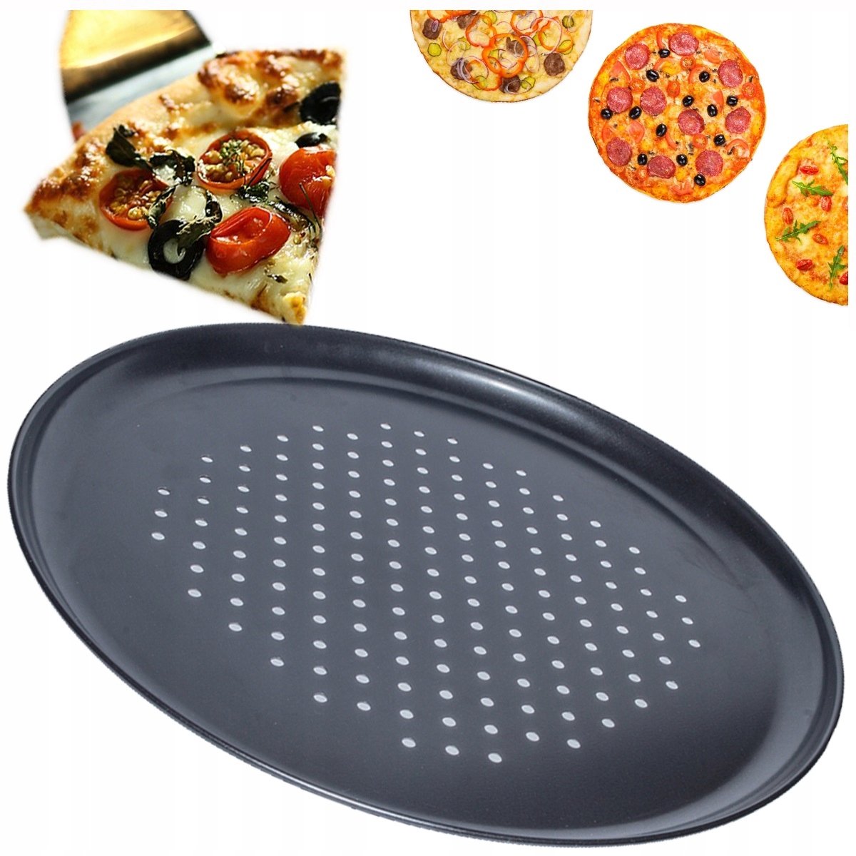 Ronde stalen pizzavorm, geperforeerd, 32cm