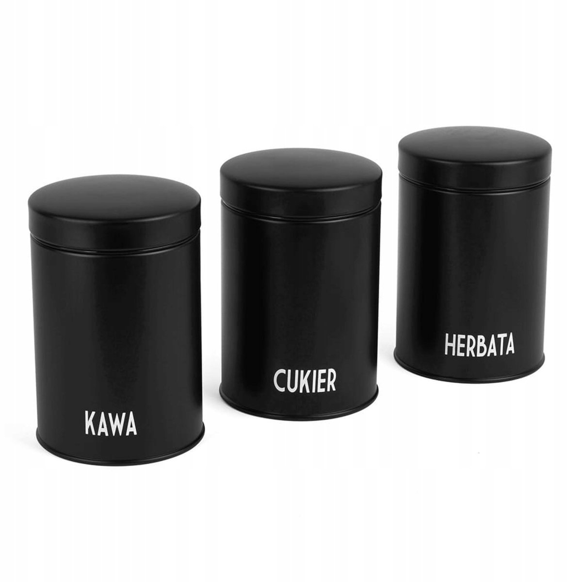Set van 3 Zwarte Keukenpotten voor Koffie, Thee & Suiker (1.3L)