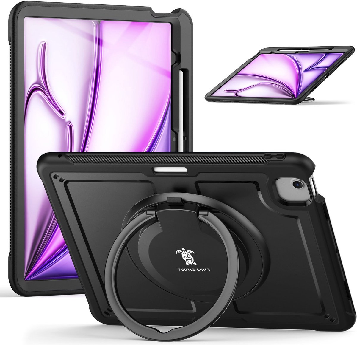 Turtle Shift Hoes - Geschikt voor iPad Air 13 inch (M4 / M3 / M2) - Hoes met screen protector - Uitklapbare standaard - Zwart