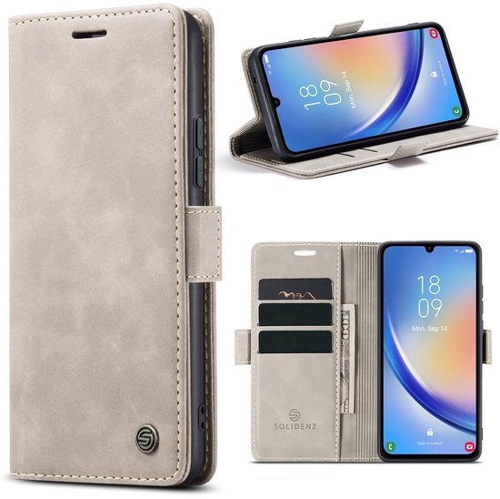 Étui Solidenz Urban Book Samsung Galaxy A26 - Étui téléphone A26 - Étui A26 avec porte-cartes - Housse en cuir PU - Chargement sans fil - Housse A26 - Beige
