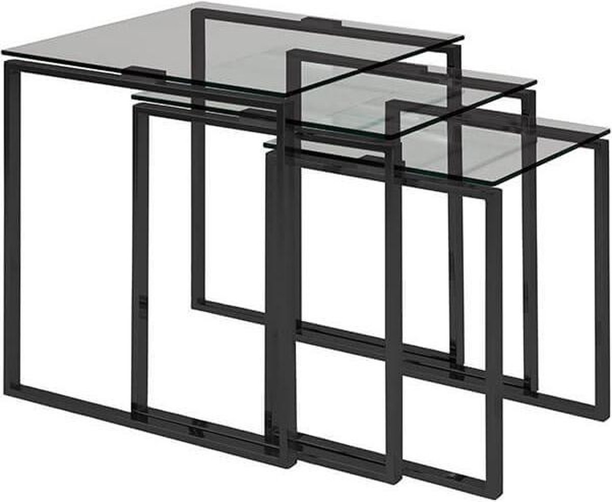 Mica Decorations Quinty Bijzettafel - Set van 3 - L30 x B30 x H70 cm - Metaal - Zwart - Dok Home