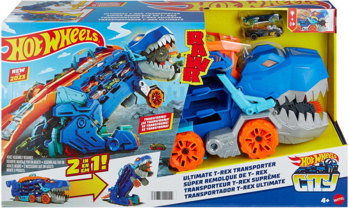 Hot Wheels T-Rex Mega Transporter Speelset met 2 Auto's
