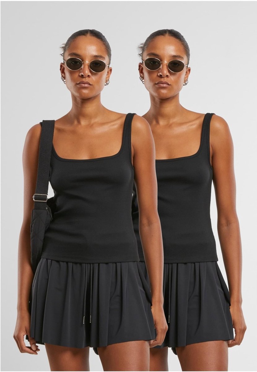 Urban Classics Wide Neck Rib 2Pack Mouwloze top XXL Zwart