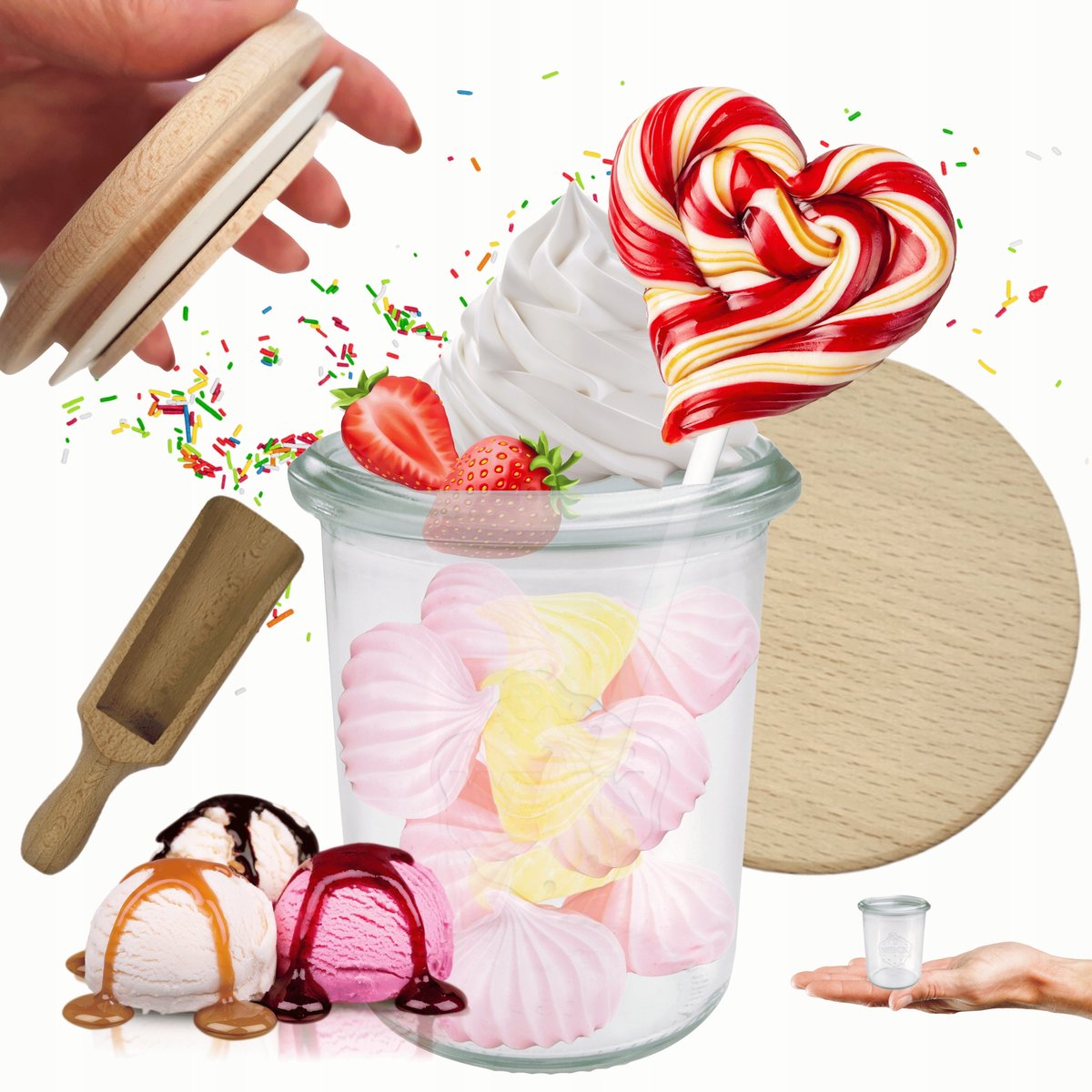 Weck Glazen Potten 160ml met Houten Deksel & Maat - Set van 6