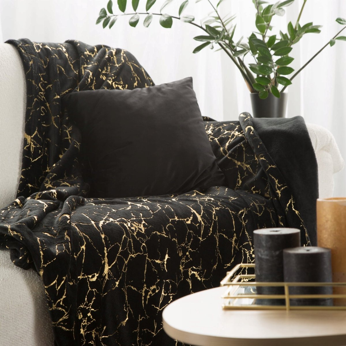 Luxe Plaid GLAMO 150x200cm Zwart/Goud - Zacht & Stijlvol