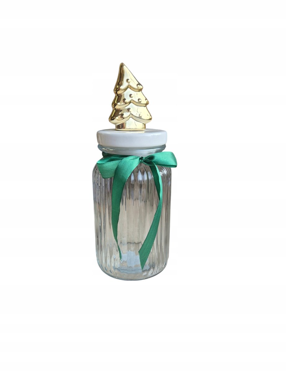 Glazen Pot met Keramisch Deksel 'Gouden Kerstboom' 1250ml
