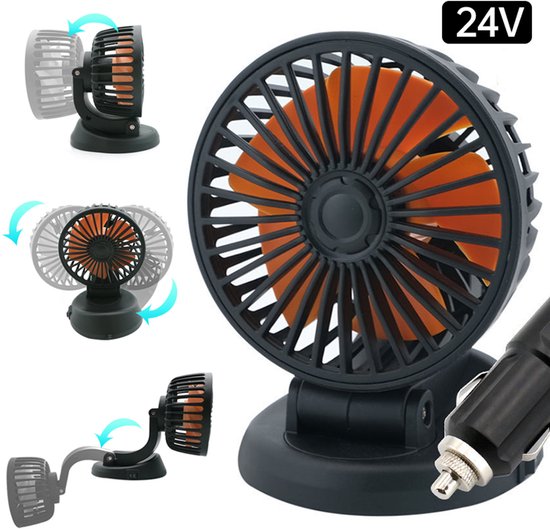 24V autoventilator voor vrachtwagen en auto, compact, kantelbaar, met sigarettenaansteker aansluiting en zuignap