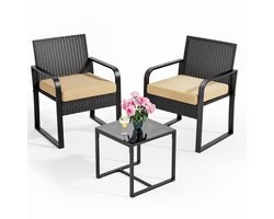 Xbro Tuinset – 3-delige Zitgroep met Rotan Stoel en Zitkussens, Weerbestendig en Ruimtebesparend – Outdoor loungeset – Balkonset voor Tuin, Terras en Zwembad – 60 x 50 x 80 cm – Geel