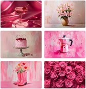 Napperons 6 pièces mix - 45x30 cm - Set de table en plastique - Rose - Nourriture - Fleurs - Dessous de Assiettes - Décoration pour la table - Accessoires de décoration de table de Cuisine - Dessous de verre en Vinyl - Décoration de table