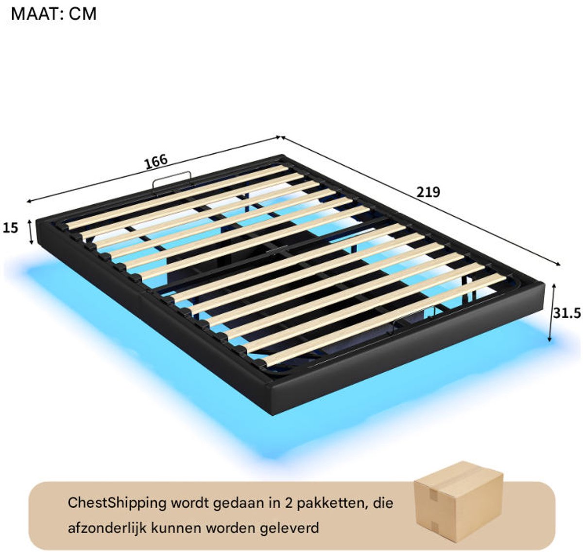 SHOPENTRA Hydraulisch opbergbed 160x200 cm, zwart bedframe zonder hoofdbord, met LED-verlichting onder bed thumbnail 5