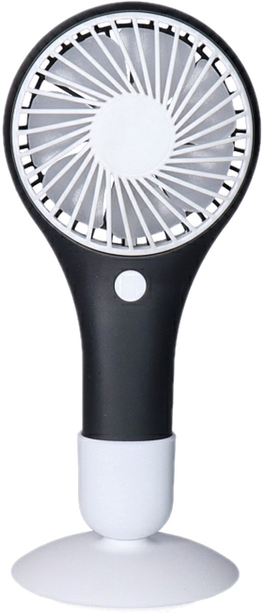 Mini ventilator/handventilator - 20 x 10 cm - Grijs - Verkoeling in zomer - met zuignap houder