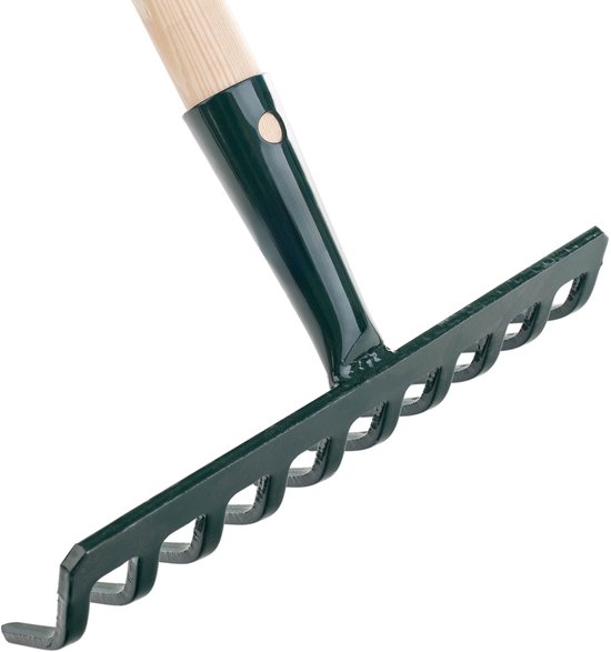 KADAX Hark van metaal, platte hark met steel van hout, bladbezem voor tuin, bloembed, bladbreken, gazonhark, groen, tuingereedschap, hooikoork, tuingereedschap, hark (10 tanden V2) van Merkloos	 — afbeelding 3