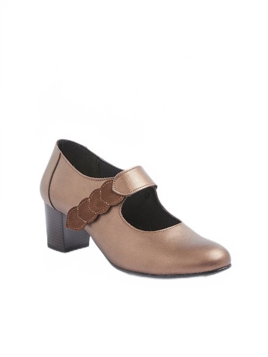 Escarpins à talons d'une largeur confortable avec fermeture velcro en cuir