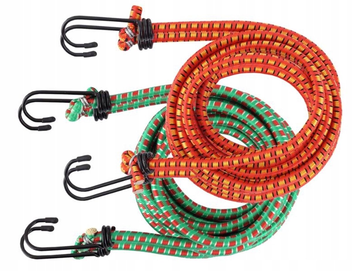 4x Elastische Spanbanden met Haken 8mm x 180cm voor Bagage