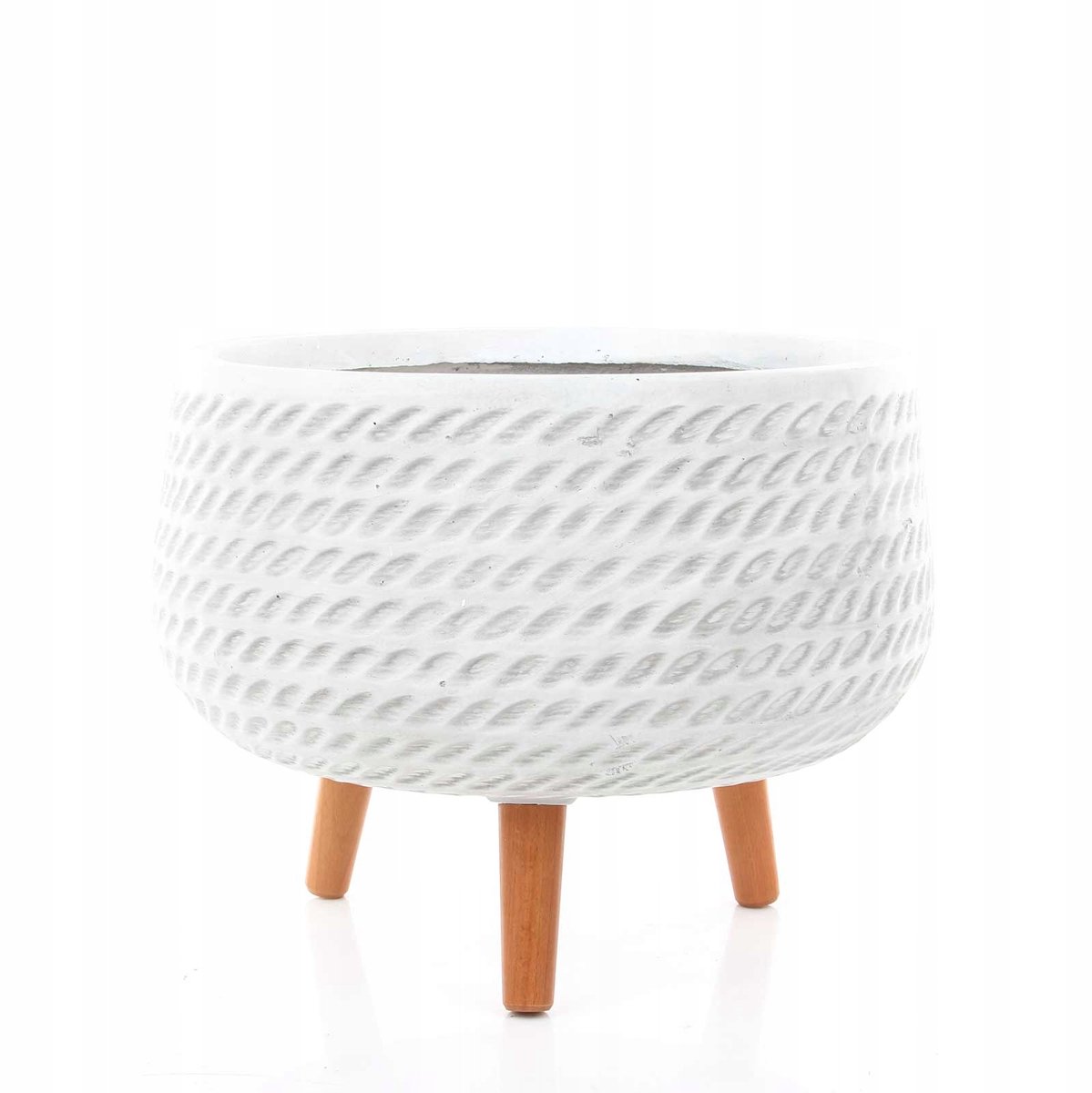 CORDA BOWL 42 Witte Pot op Houten Poten - Stijlvol & Duurzaam