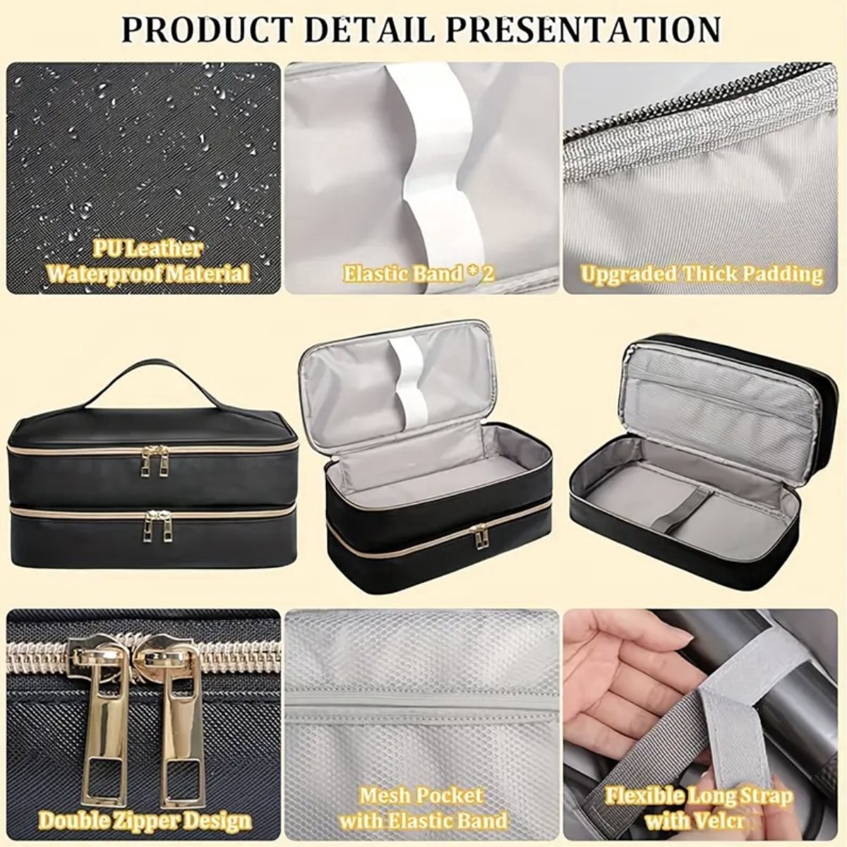 Ultiluxe® Luxe opbergtas fohn borstel - Zwart/goud - Geschikt voor Dyson - Krultang tas, opbergstukken, krulborstel, fohnborstel - Opbergen haar accessoires - Airwrap styler case - Opberger - Haardroger, stijlborstel, stijltang — afbeelding 5