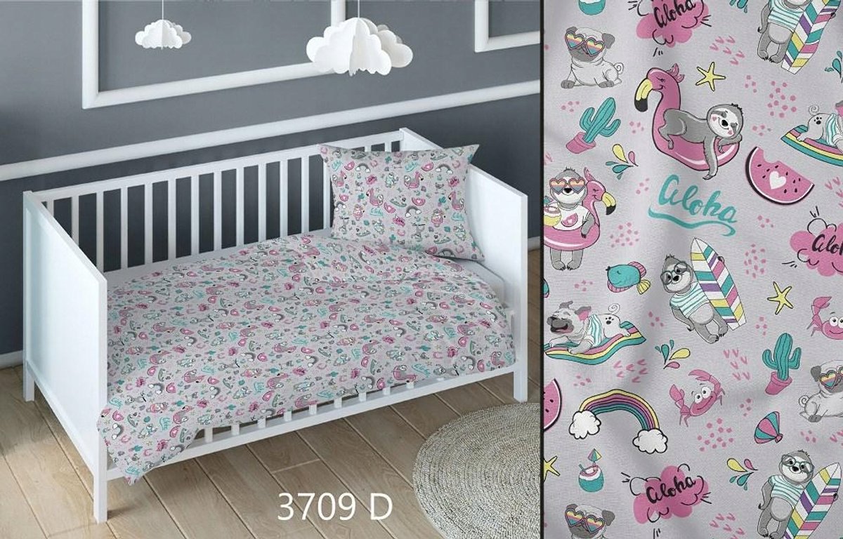 Kinderbeddengoed Katoen 140x200 Honden Aloha Grijs met Rits