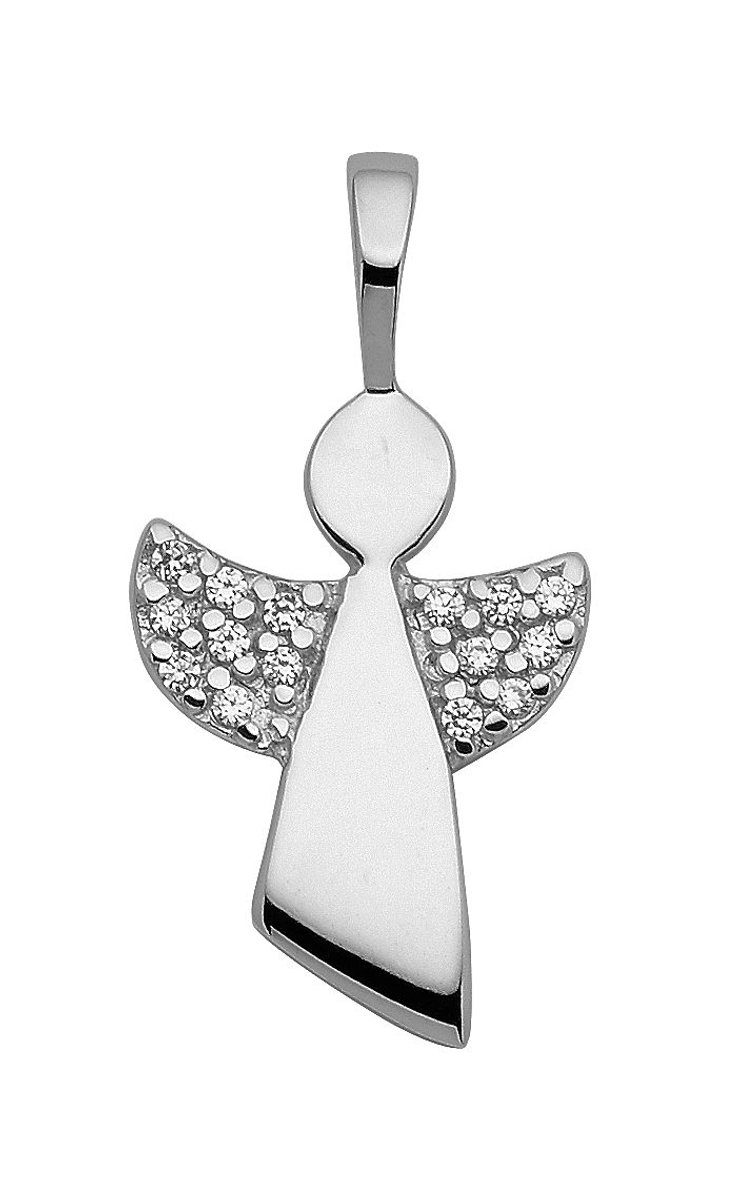 Hanger 925-rh, engel met zirkonia, gepolijst