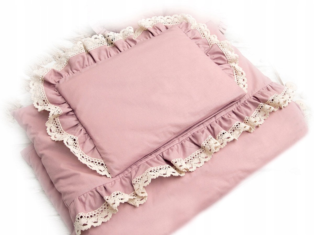 Vintage Kinderbeddengoed 90x120 cm met Ruches en Kant - Roze Katoen