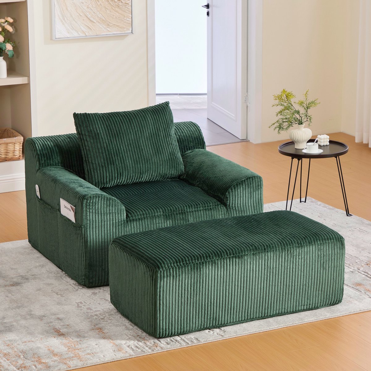 PHOEBE CAT Fauteuil - Met hocker - Enkele bank - Kussen - Corduroy - Geen montage nodig - Emerald
