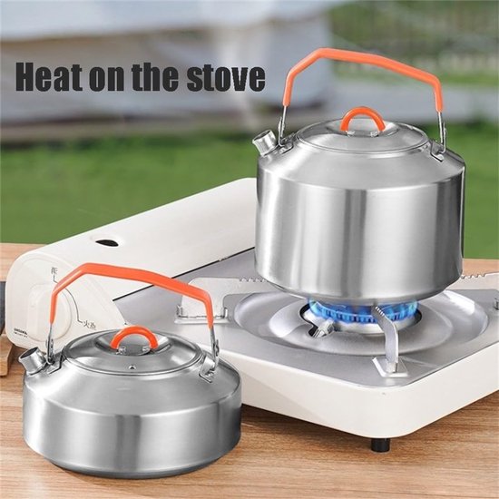 Campingketel - Waterkoker van roestvrij staal 304 - Theeketel voor buiten - Waterkoker voor op het fornuis - 1L - Met handvat - Geschikt voor het koken van water, het maken van koffie, het zetten van thee, het verwarmen van melk of koffie - Zilver — afbeelding 4