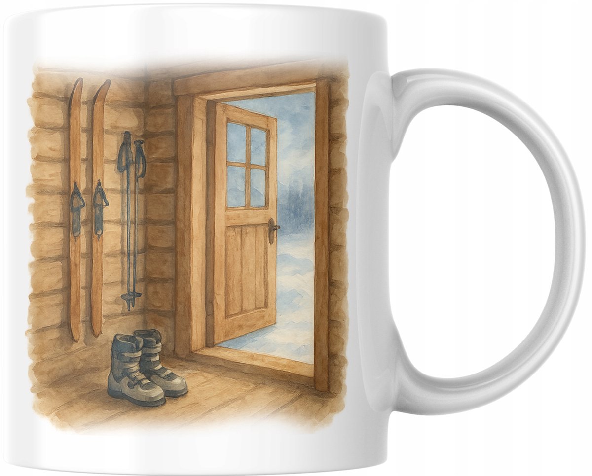 Koffiemok met Winterse Bergchalet Illustratie - Perfect Cadeau