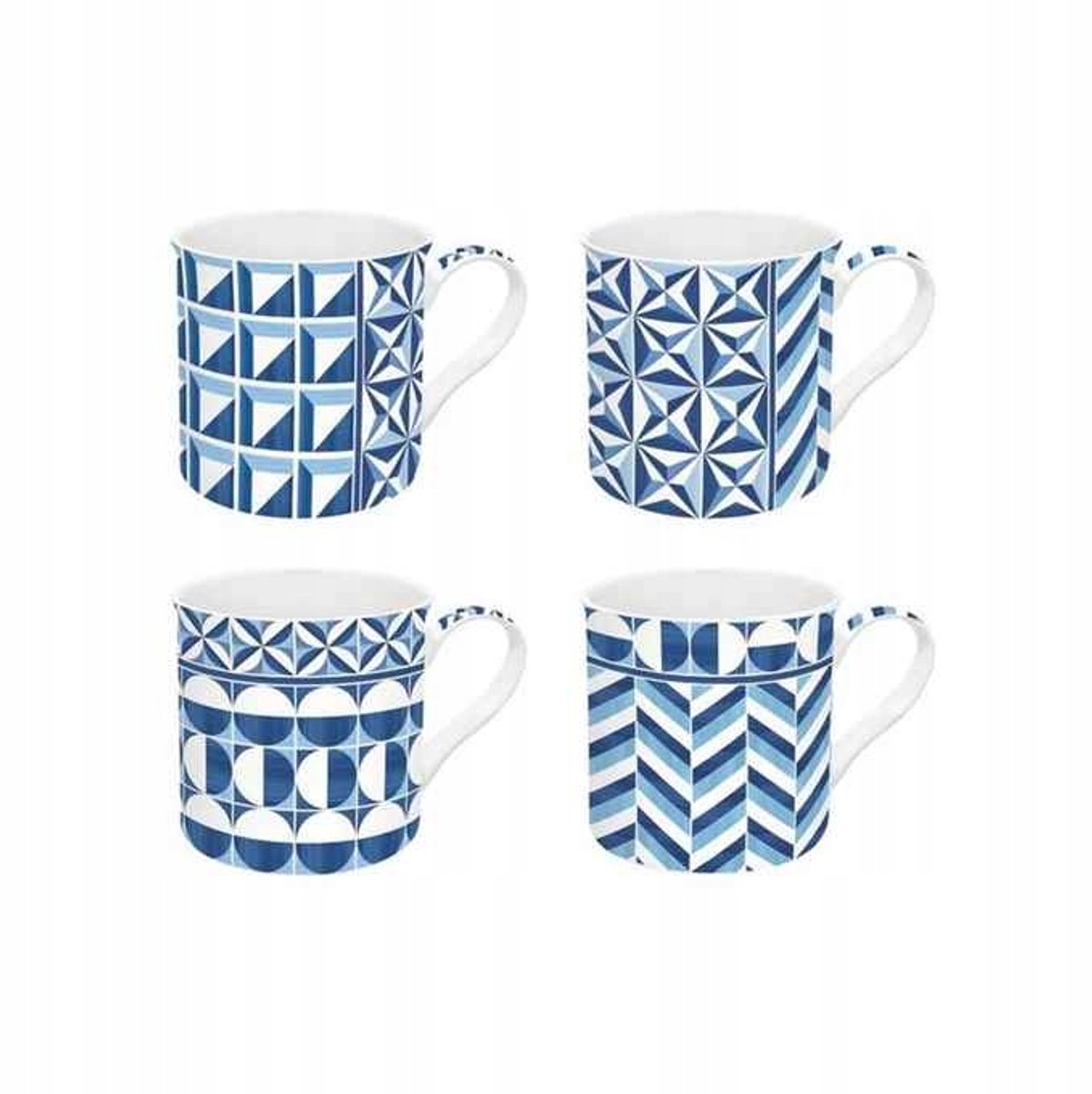 Porseleinen Mokken Geometrisch Blauw - Set van 4