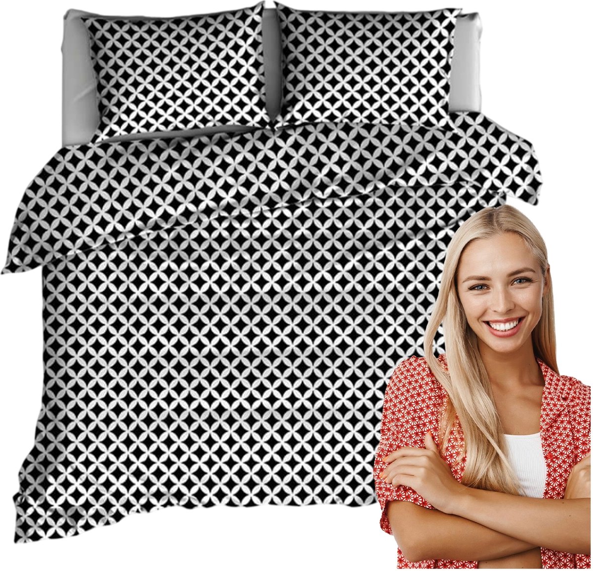 Decoratieve kussensloop 40x40 cm, zwart met wit Marokkaans patroon