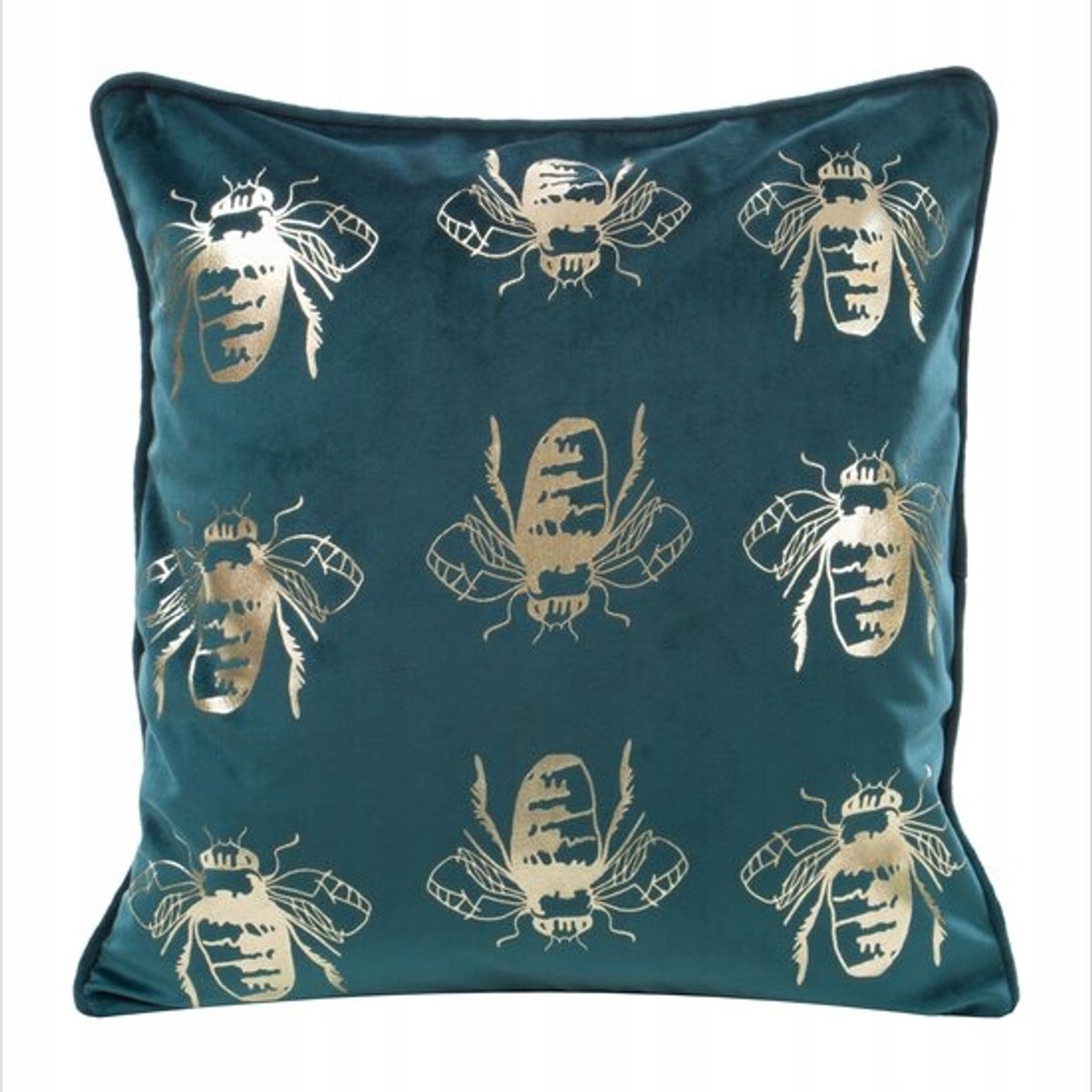 Turquoise Fluweel Kussenhoes met Gouden Bij 45x45 cm