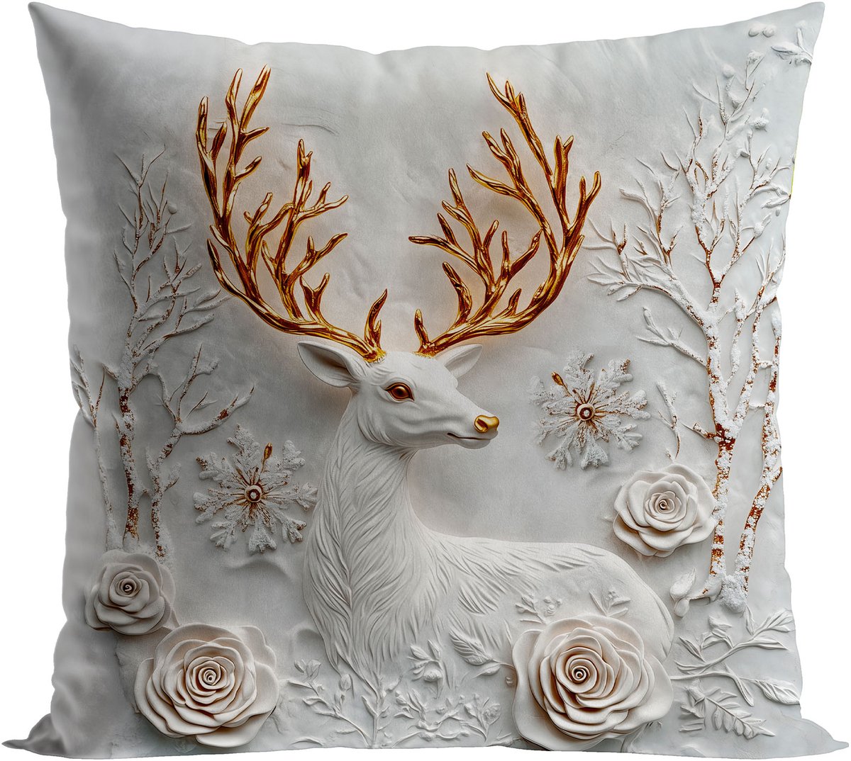 Decoratieve 3D Fluwelen Kussenhoes 40x40cm - Winterse Hertenprint